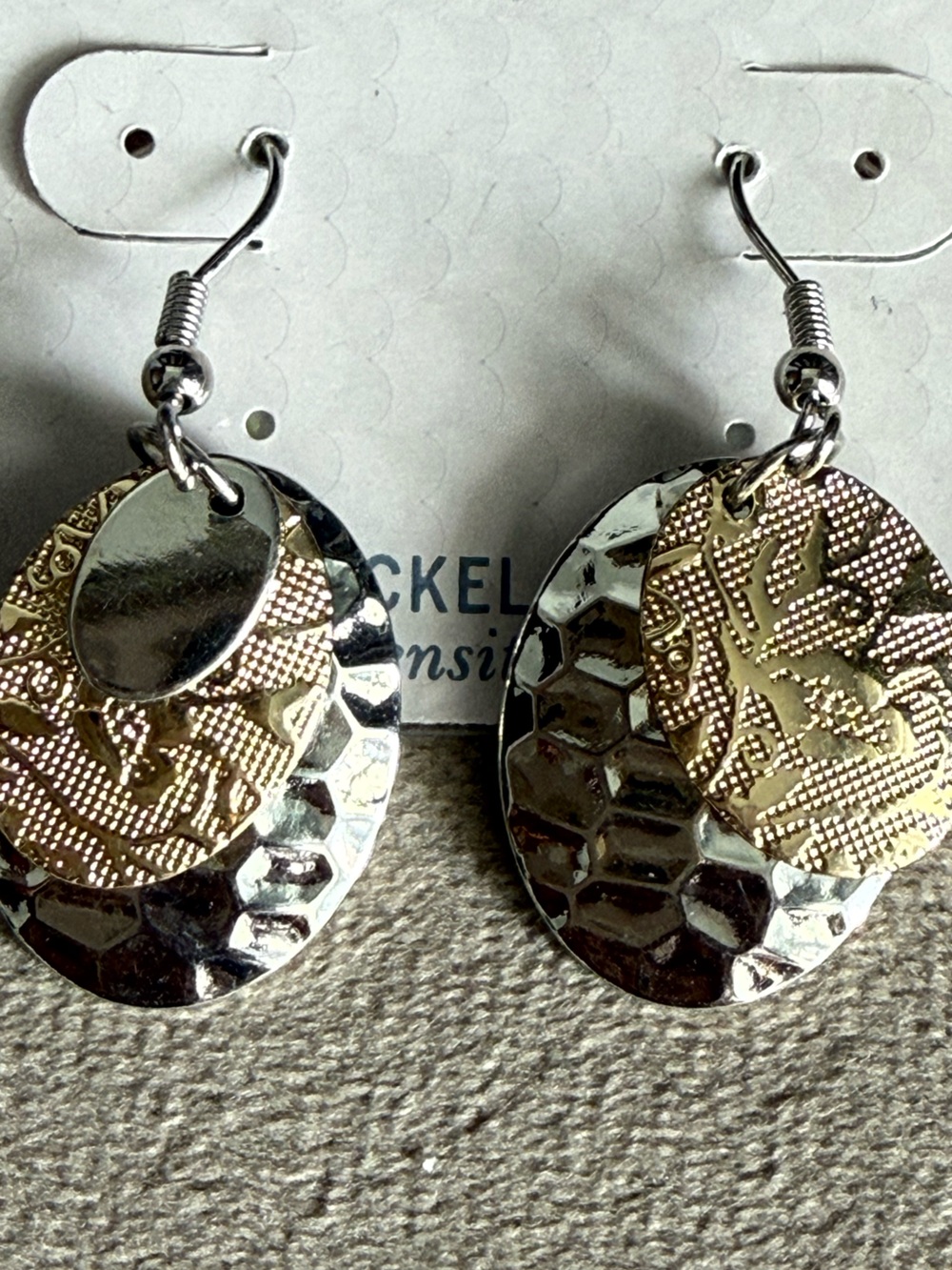 Gold and Silver Textured Drop Earrings - Women Jewelry